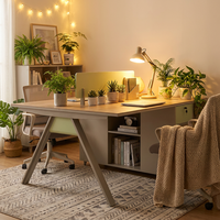 Table de réunion robuste à pieds en A convertible avec tiroir intégré, écran d'intimité, surface en MDF E1 écologique résistante à l'eau, design moderne