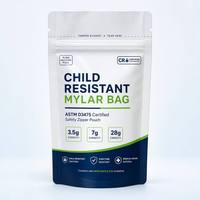 Bolsa de Mylar a Prueba de Niños con Cierre de Seguridad Certificado ASTM D3475, a Prueba de Olores y Humedad, de 3.5g, 7g y 28g para Productos Medicinales Secos