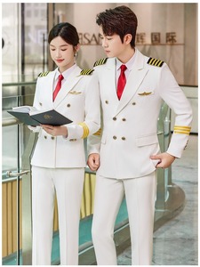 Chemise d'uniforme de <span class=keywords><strong>pilote</strong></span> de ligne pour <span class=keywords><strong>femme</strong></span> à manches longues, rayures de capitaine, costume de vol, blouse d'aviateur blanche 100 % polyester - Product Image 4