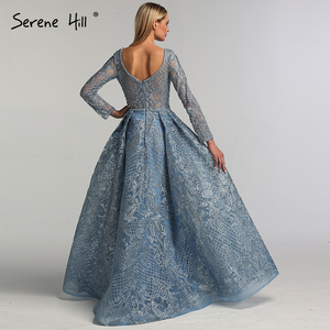 블루 롱 슬리브 A라인 비즈 이브닝 드레스 세린 힐 LA60899 플러스 사이즈 여성용 정장 파티 가운 - Product Image 2