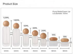 Ensemble de flacons cosmétiques en verre avec logo personnalisé, finition mate, 20 ml, 50 ml, 120 ml, flacon pompe givré de luxe, pot à crème, couvercle en bois massif - Product Image 6