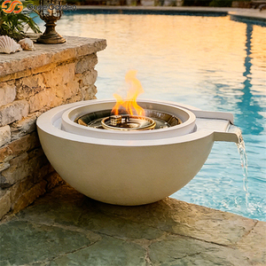 Brasero Redondo de Acero Corten Blanco - Fuente de Cascada para Piscina y Calentador Exterior sin Humo con Control Remoto Ecológico Incluye Palo para Leña - Product Image 3
