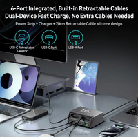 Stasiun Pengisian Daya Cepat GaN 210W Multi-Port Desktop untuk Perangkat Pintar dengan 2 Kabel USB-C yang Dapat Ditarik