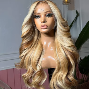 باروكة شعر بشري أشقر بني 27/613 بطول 13×4 بوصة مستقيمة مع دانتيل أمامي للنساء، باروكة متموجة بلون 613 مع دانتيل أمامي عالي الدقة - Product Image 1