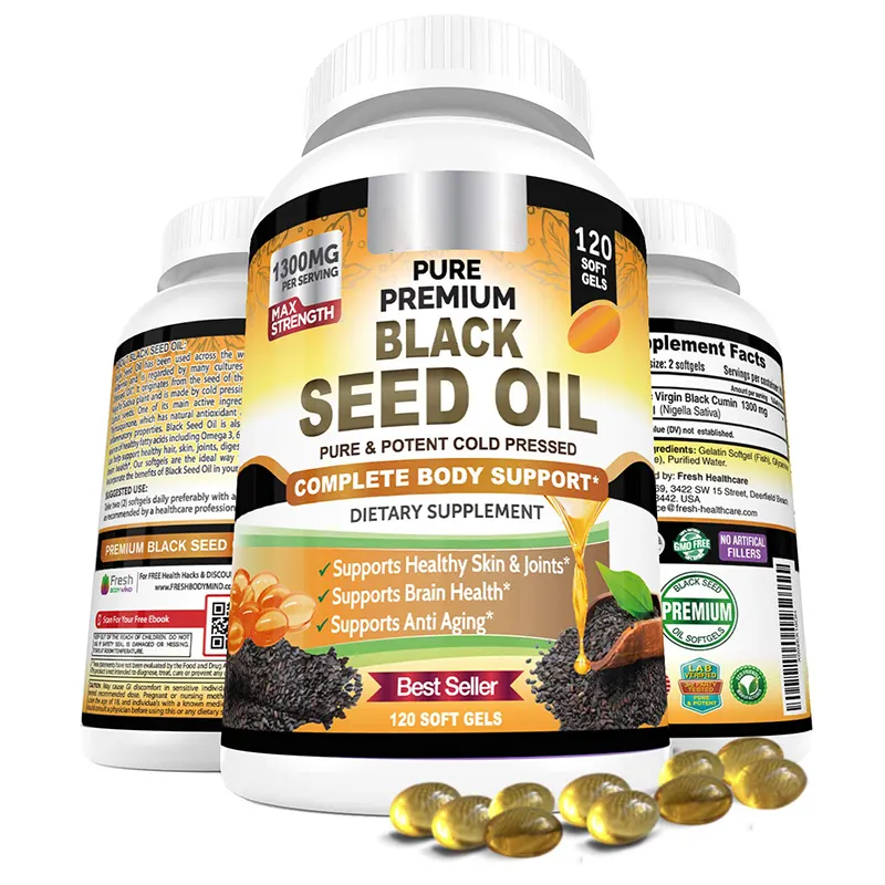 100% Pure Premium Non-GMO Nigella Sativa Black Cumin Seed Oil Supports Immune System Joint Skin Health Black Seed Oil Capsules