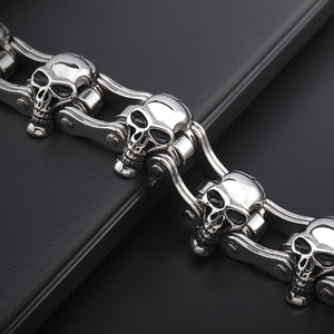Gótico Motociclista Crânio Fundição Pulseira 23MM Wide Men's Motocicleta Aço Inoxidável Bicicleta Cadeia Pulseira - Product Image 3