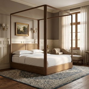 Hand Made Modern Natural Solid Wood Headboard Luxury Royal <strong>Queen</strong> <strong>Bed</strong> <strong>Frame</strong> <strong>Canopy</strong> - Product Image 1