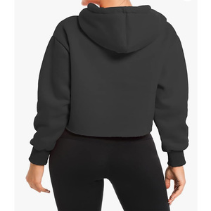 Ladies Cropped <strong>Top</strong> Hoodie Acid Wash Raw Hem Long Sleeve Polyester-Cotton Blank Oversized Loose Fit Custom Logo <strong>Winter</strong> Casual - Product Image 3