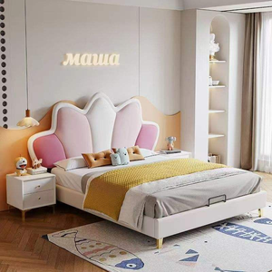 Letto in Pelle di Alta Gamma, Moderno e Lussuoso, Matrimoniale Imbottito Sospeso, Arredamento per Camera da Letto di Villa - Product Image 3