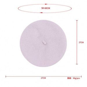 หมวกเบเร่ต์ขนสัตว์ปักโลโก้ตามสั่งสำหรับผู้หญิง สีพื้น สไตล์ฝรั่งเศส - Product Image 2