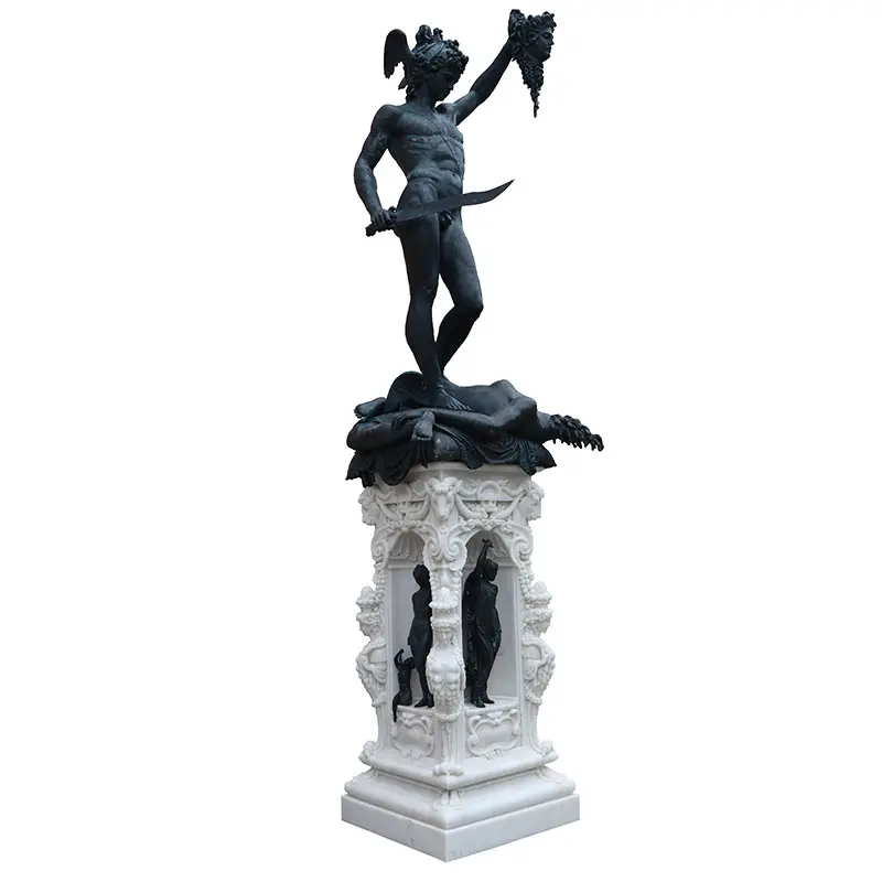 Figura tallada de mármol natural, escultura mitológica reek, estatua de erseus, sostiene el YL-R914 de la cabeza edusa