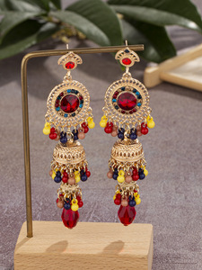 Vintage ethnique boucles d'oreilles goutte femmes rétro incrusté strass cristal perles gland longue déclaration boucles d'oreilles bijoux indiens (KER812) - Product Image 4