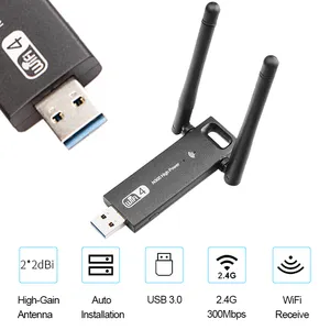 Portátil USB3.0 802.11n Chip rtl8192 Antena dual Dongle Tarjeta de red Inalámbrico Usb Mini Wifi Adaptador