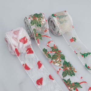 Pita Organza Transparan Berbahan Jala dengan Cetakan Foil Emas untuk Pembungkus Kado dan Hiasan Rambut DIY Grosir Natal - Product Image 3