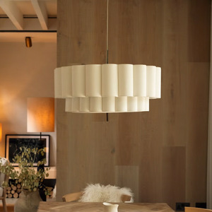 Lustre rond de couleur crème, lumière LED E27, pour salon, chambre à coucher, hôtel, café - Product Image 2