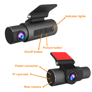 Caméra de tableau de bord WIFl 3 canaux avant + intérieur + arrière 2K + 1K + 1K DVR Caméra de voiture WiFi intégrée - Product Image 3