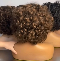 Perruque bandeau couleur marron en cheveux humains, bouclée et volumineuse, fabriquée à la machine, pour femmes noires, sans dentelle, sans colle, demi-perruque, pour revendeurs