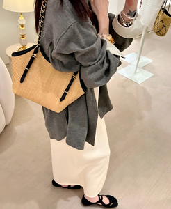 <span class=keywords><strong>Sac</strong></span> fourre-tout de luxe d'été en paille tressée pour femme, <span class=keywords><strong>sac</strong></span> à bandoulière décontracté avec chaîne, grand <span class=keywords><strong>sac</strong></span> de plage et de voyage - Product Image 1