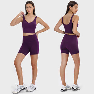 <span class=keywords><strong>Lulu</strong></span>, conjunto de pantalones cortos y Sujetador deportivo de 2 piezas para mujer, secado rápido, nailon, estiramiento en cuatro direcciones, transpirable, ligero para Yoga, correr, Fitness - Product Image 1