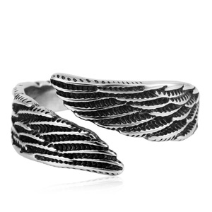yunnique Feather <b>Ring</b> Wings Open Design Steel Color Unisex Fashion Jewelry Gift - Product Image 3