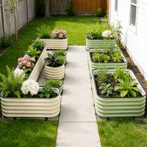<span class=keywords><strong>Fioriera</strong></span> Rialzata Mobile con Ruote in Metallo Ondulato per <span class=keywords><strong>Balcone</strong></span> e Patio - Product Image 1