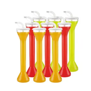 24 oz carnival plastic margarita yard glass slush ice long neck cups with lids and straws