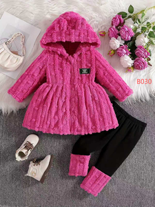 Set di Abbigliamento Invernale per <span class=keywords><strong>Bambina</strong></span> all'Ingrosso, Cappotto con Cappuccio in Finta Pelliccia di Coniglio e <span class=keywords><strong>Pantaloni</strong></span>, 2 Pezzi, Outfit Caldo in <span class=keywords><strong>Pile</strong></span> per Bambini con Orecchie da Orso - Product Image 3