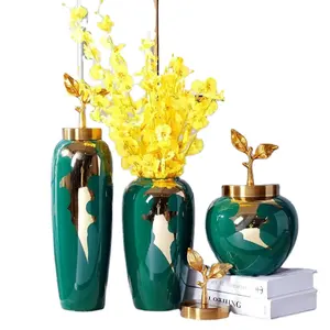 Vase Set European Style Lastest Home Decor Vase Jarrones-Japoneses-Modernos 3 Luxury Desktops Ceramics Vases Sets With Lid