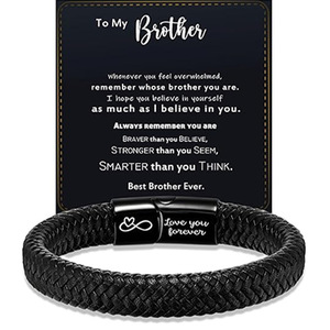 Bracelet magnétique tissé à la main pour hommes, en cuir noir avec gravure, cadeau pour petit-fils, motif cœur « Je t'aime pour toujours » - Product Image 2