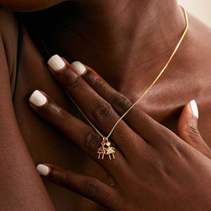 Collier empilable pour femmes, pierre de naissance, avec pendentif zircon coloré miniature, chaîne en or, ornements commémoratifs d'anniversaire - Product Image 1