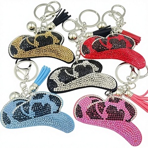 Crystal Colorful Bling Rhinestone Cowboy Hat Pendant Tassel Cowboy Portable Bag Charm Key Chain Car Keychain