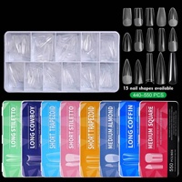 440/550 pièces/boîte Capsules d'ongles artificiels en ABS semi-mat transparent, formes Cercueil, Cowboy et Stiletto, pour extension en gel souple