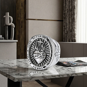 Cá Nhân Cổ Điển Thánh Trái Tim Của Chúa Giêsu Thiên Chúa Chữ Thập Amulet Inlay Thép Không Gỉ Người Đàn Ông Của Nhẫn <span class=keywords><strong>Biker</strong></span> Punk Đồ Trang Sức Thời Trang Unisex - Product Image 6