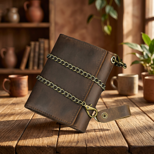 Genuine Leather Anti-Theft Vintage Short Open Closure Trifold <b>Wallet</b> with Transparent Windows for Unisex.Genuine Leather Vintage - Product Image 2