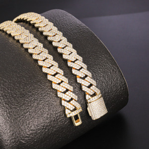 Joyería CM al Por Mayor Cadena de Oro Personalizada para Hombre Bañada en Oro de 14k Estilo Hip Hop con Diamantes Completos Cadena Gruesa Monaco Eslabón Cubano de 15mm - Product Image 6