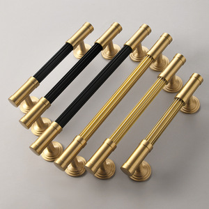 Brass Cabinet Handles Bar Shape Gold Black French Style Durable Modular Installation For Sliding Doors Drawers - Product Image 1