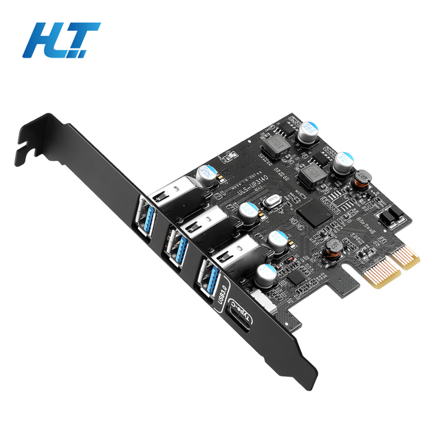 PCI Express X1 to 4-Port USB 3.0 + Type-C Expansion Card 5Gbps Super Speed for Windows//Linux Desktop PCs PCB Material Stock