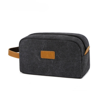 Sac de toilette de voyage pour homme en toile avec garniture en cuir, grande capacité, trousse de rangement