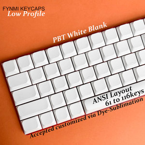 Teclas PBT blancas en blanco de perfil bajo Fynmi, teclas ANSI de 61 a 116 teclas, teclas personalizadas sublimadas con tinte aceptadas para teclado <span class=keywords><strong>Keychron</strong></span> - Product Image 1