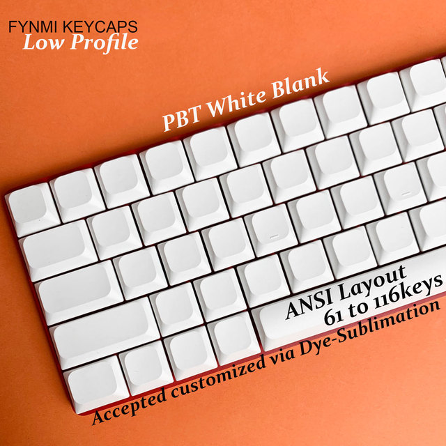 Fynmi Low Profile Blank White PBT Keycaps ANSI 61 to 116 Keys Accepted Dye-Sublimated Customized Keycap for Keychron Keyboard