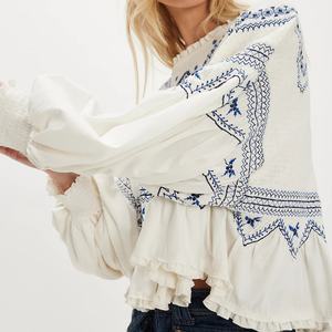 Blusas Elegantes Blancas con Bordado de Moda Chic para Mujer 2025, Camisas Vintage de Manga Larga para Mujer, Blusas Chic - Product Image 2