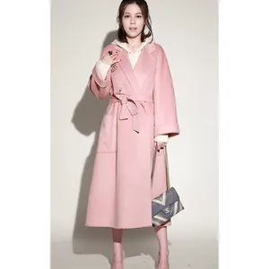 Cappotto in cashmere classico avvolgente con trench lungo invernale in lana rosa 100% donna per donna