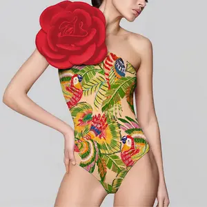 킹 맥그린 스타 원피스 수영복 여성용 3D 대형 꽃 장식 프린트 수영복 섹시한 꽉 패션 비치 파티