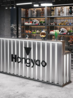 Comptoir de réception de bar en forme de conteneur, éclairé, mobile, en métal, de style industriel, pour l'aménagement créatif de magasins commerciaux