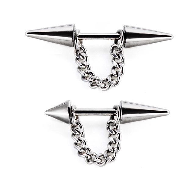 Hisera Demon Spike Ear Stud Punk Earrings Chain Hanging Stainless Steel Piercing Jewelry