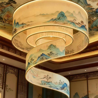 Lustre en forme de ruban de peinture paysagère chinoise, LED, spirale, hauteur réglable, luminaire suspendu pour hôtel, salle de banquet, musée, villa
