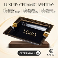 Cendrier à cigares en céramique Logo personnalisé Couleur noire de luxe avec design or Accessoire à cigares en cadeau pour fumeurs