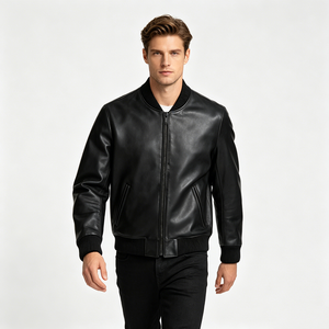Fabricant de Vêtements en Gros OEM ODM Personnalisés : Blouson Bomber en Cuir pour <span class=keywords><strong>Homme</strong></span>, Col Montant, Poignets Côtelés, Marque Privée, Vêtements en Vrac - Product Image 3