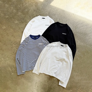 Fabricants de vêtements, t-shirts thermiques à manches longues 100% coton sur mesure, chemise rayée coupe ample, sweat-shirt à col rond surdimensionné - Product Image 1