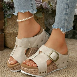 Ciabatte da spiaggia con fibbia e suola spessa da <span class=keywords><strong>donna</strong></span>, nuove ciabatte estive Muffin Plus Size, <span class=keywords><strong>sandali</strong></span> taglia <span class=keywords><strong>43</strong></span> Plus Size - Product Image 3